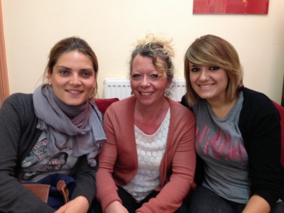 Centre for English Studies host, Cathy Redshaw (centre) with two students