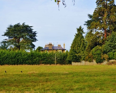 A current view of The main house at The Elms from Elms Park, Thame