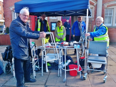 Members of Thame & District Lions Club show off some of the medical equipment handed in by local people.