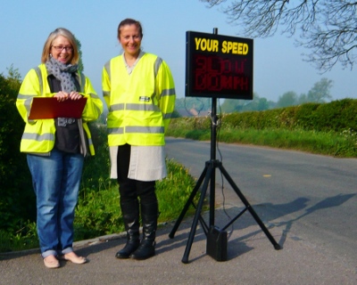 Elaine Cooke and Rachel Blake checking the speed of  vehicles passing through Sydenham