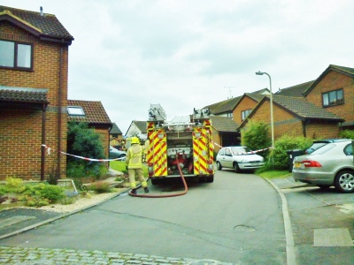 One of the two fire engines that attended the shed fire in Langdale Road. Thame