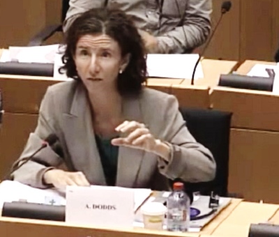 MEP Anneliese Dodds, speaking at the European Parliament where she recently secured a commitment to social housing from European finance ministers
