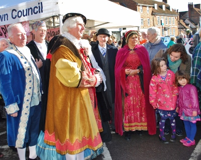 Members of Thame Players wait to mee the Princess Royal, when she visited Thame market back in February