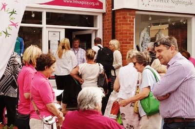 Shoppers, staff and volunteers at the official opening of the Thame Florence Nightingale Hospice Shop 