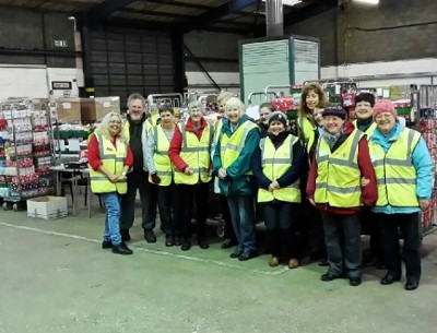 Volunteers at the Thame warehouse of Operation Christmas Child
