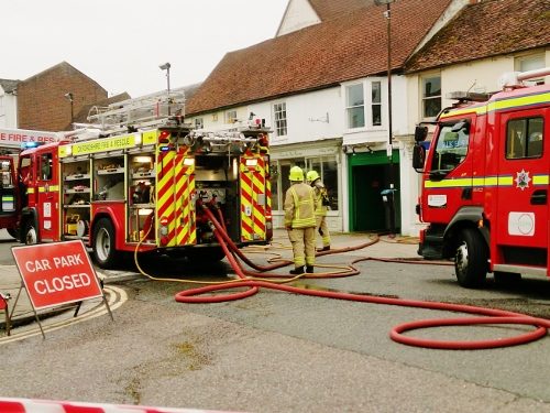 Firecrews attending to the fire in Thame High Street on Friday evening around 6.45pm