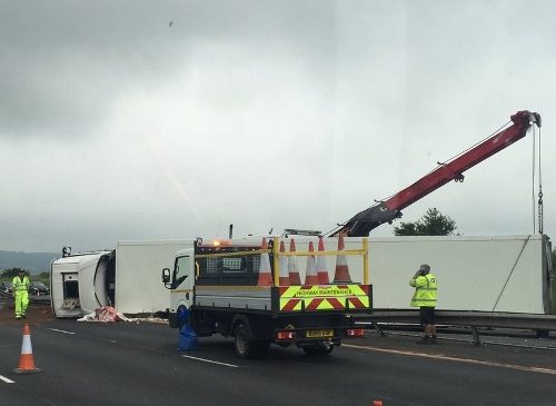 The overturned lorry on the M40 being removed