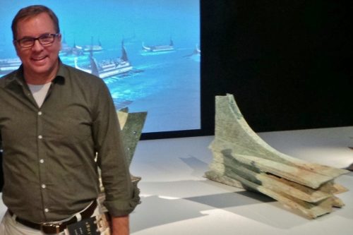 Dr Jeff Royal of the East Carolina University, in front of the-the Rome: Total War display and battering rams