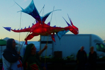Dragon lantern in the parade; made during a workshop at Towersey Festival 2016