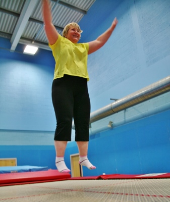 Freya bravely takes to the trampoline, just one of her 41 sporting challenges 
