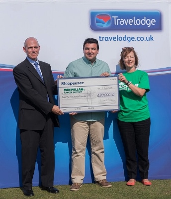 Peter Gowers, Travelodge, ‎Chief Executive Officer with Colin Cousins, Sleepeezee, Finance Director and Sally Hill, Partnership Manager, Macmillan Cancer Support