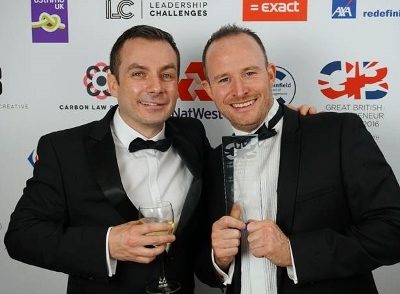 Ion Smith (left) and Andy Mack (right) from Cyberhomes with their Great British Entrepreneur Award